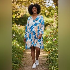 Susan Graver Blue and Peach Patterned Top